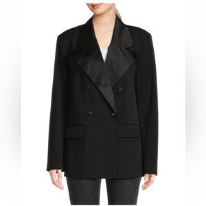 NWT WEWOREWHAT DOUBLE BREASTED TUXEDO BLAZER IN BLACK